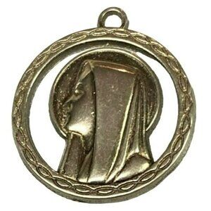 Antique Religious Mother Mary Our Lady Of Lourdes Silver Cut-out Medal Pendant